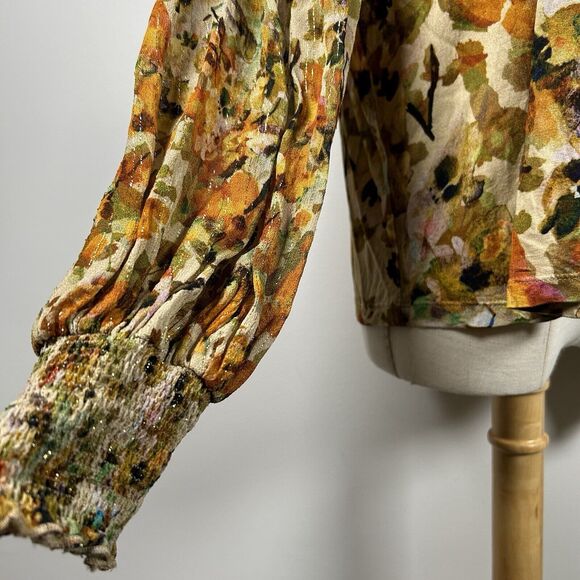 Bl^nk London Anthropologie Sequin Embellished Small Yellow Gold Blouse Floral - Picture 3 of 9